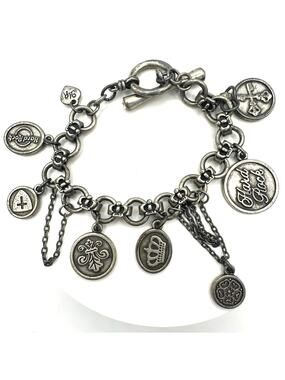 Y2K Hard Rock Cafe Hotel silver tone punk hanging chains charms bracelet 8”